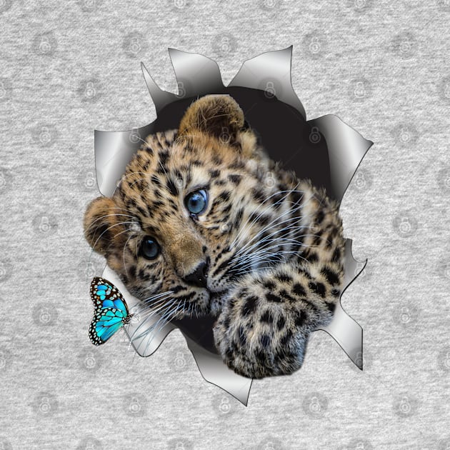 Leopard Cub and a Butterfly by Just Kidding by Nadine May